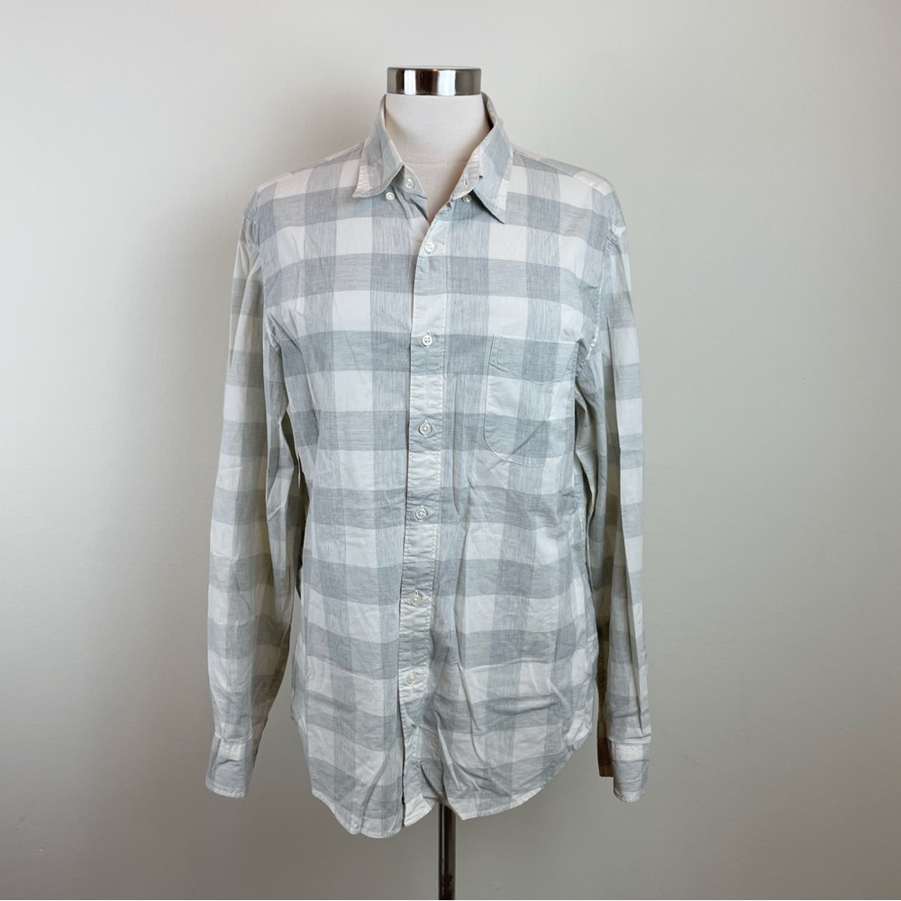 J. Crew Slim White Gray Plaid Long Sleeve Button Down Shirt Men Size Large